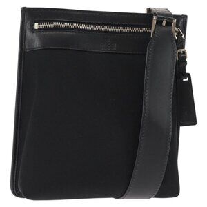 Authentic GUCCI Shoulder Bag Canvas Leather Black
